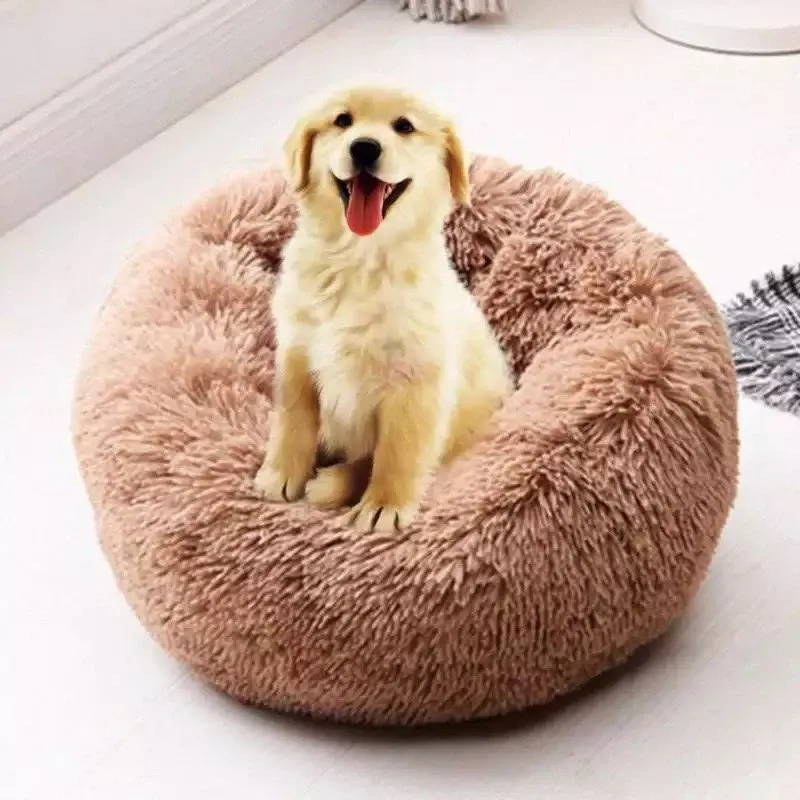 Pat rotund pentru câine maro - 60×60×23 cm